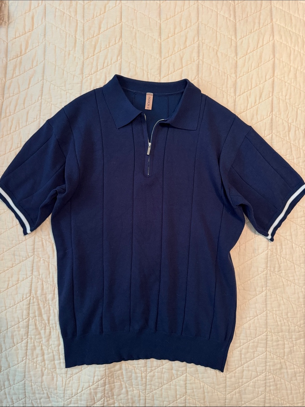 Men's Navy Short-Sleeve Zip Polo Sweater